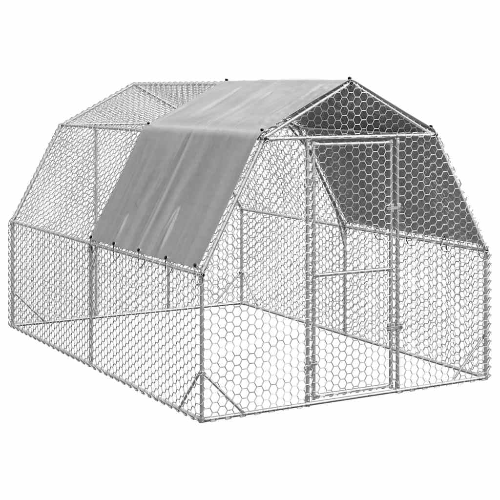 Kurnik z dachem, stal ocynkowana, 2,5 x 4 x 2,25 m, odporny na warunki atmosferyczne wybieg z wytrzymałą metalową ramą i zamykanymi drzwiami, idealny do ogrodu, na zewnątrz, dla małych