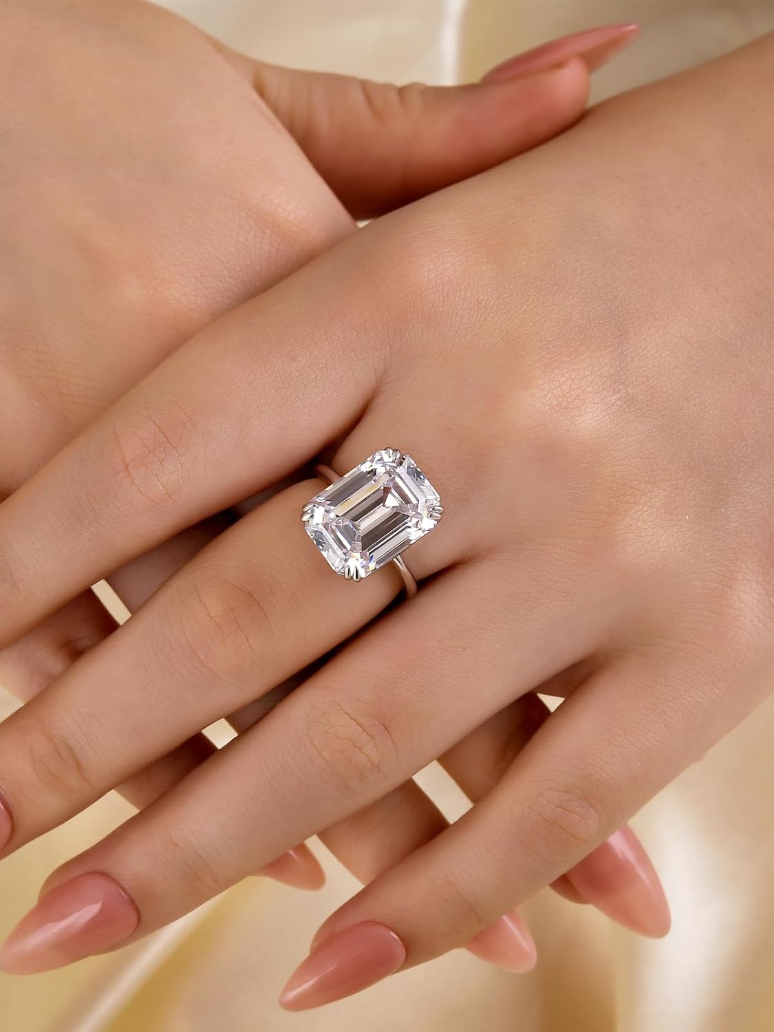 9.0 CT Luxury Emerald Cut Solitaire Engagement Ring, S925 Silver 5A Cubic Zirconia Promise Ring for Women - Image 4