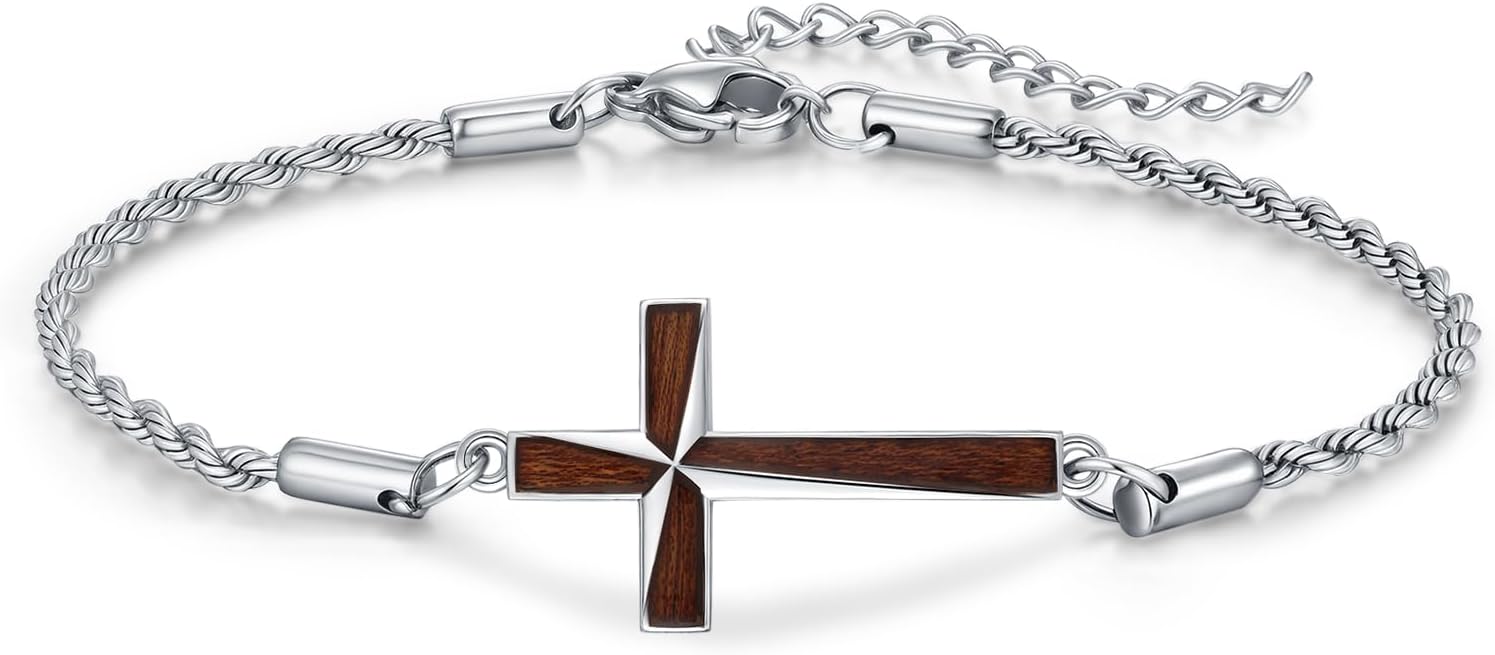 Cross Bracelet for Men Women, 925 Sterling Silver Cross Bracelet Adjustable Christian Jewelry Gift for Men Women.