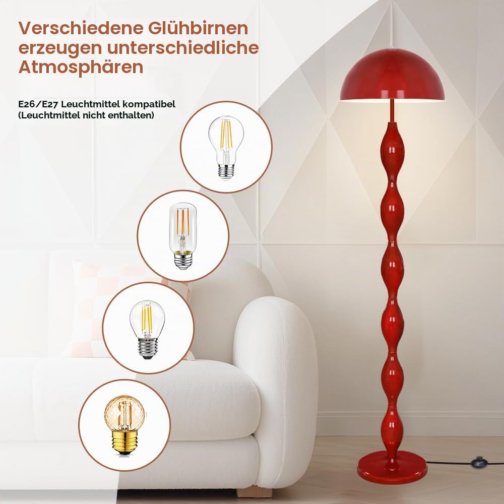 Einzigartige Stehleuchte für das Wohnzimmer, kreative funky rote LED-Pilzlampe 63"mit 3 variablen Farben, moderne Stehleuchtes für das Schlafzimmer,das Büro,die Ecke