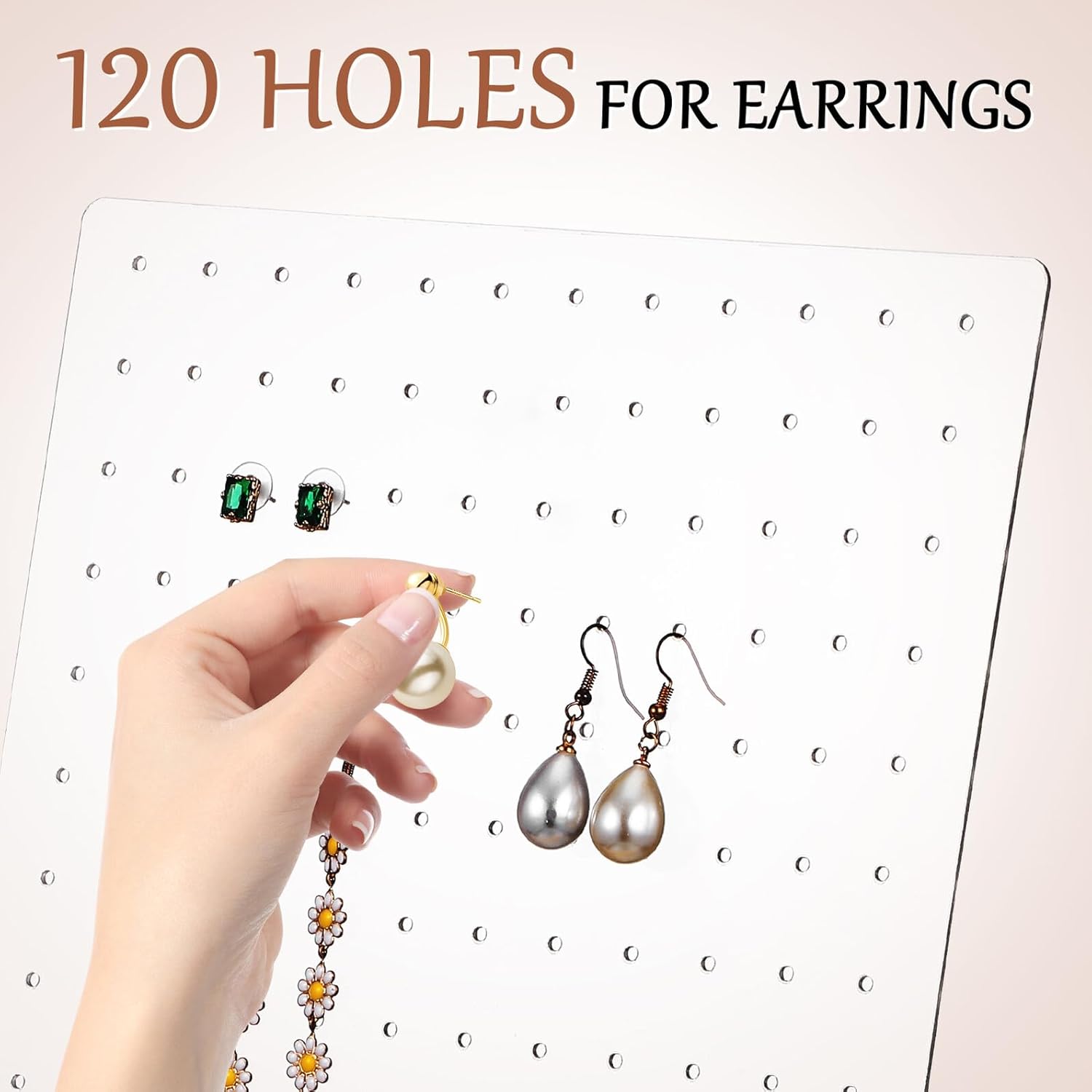 HANABASS 4pcs Earring Organizer with 120 Holes, Acrylic Earrings Holder with Removable Wood Base, Jewelry Storage Display Stand for Women’s Accessory Organization