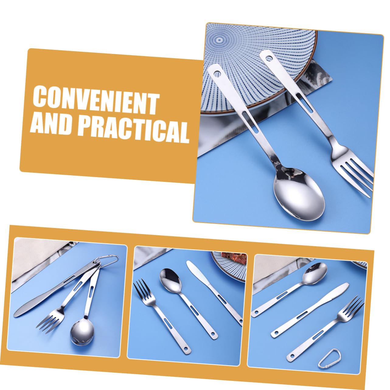 Kisangel Posate Da Campeggio in Acciaio Inox Stoviglie Portatili Per Picnic Escursioni Barbecue Utensili Da Viaggio Compatto e Leggero