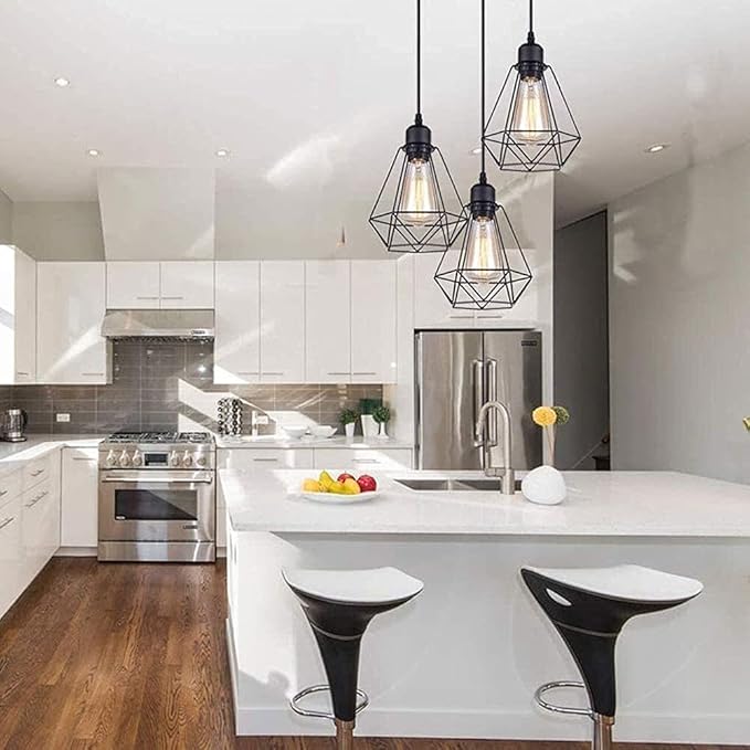 GRAWIT Smeedijzer Diamantvormig Restaurant Bar Gangpad Trap Melk Thee Winkel Kroonluchter Hangen Hoogte Verstelbare Kroonluchter Zwart Dineren Hanger Plafond Voor Keuken Restaurant Lampen beautiful scenery photo 3