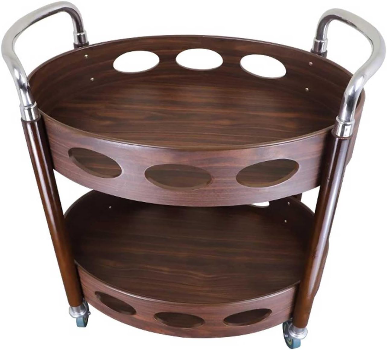 Storage Trolley Retro Wooden Bar and Serving Cart Rolling, 2-Tiered Wood Metal Kitchen Island with Wheels Shelving Organizer