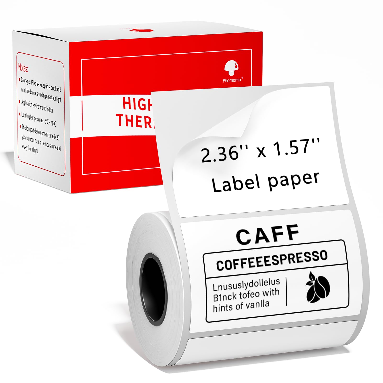 Phomemo Thermal Labels- Sticker Labels for M220/M250/M221/M260 Label Maker,2.36" X 1.57" (60mm X 40mm),180 Labels/Roll Multi-Purpose White