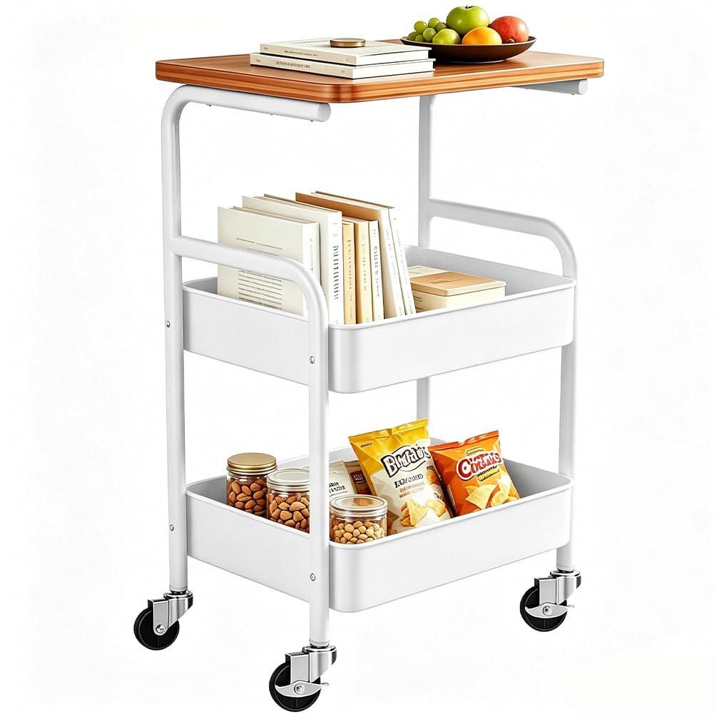 FARYODI Carro con ruedas de 3 niveles, carrito de cocina reforzado con ruedas giratorias silenciosas, estantería de nicho que ahorra espacio, 78 x 41,5 x 28,5 cm, carrito de almacenamiento