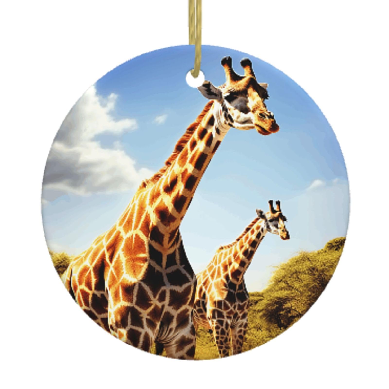 Ceramic Christmas Tree Hanging Ornaments with Gold Ropes Christmas Tree Decorations Round Ceramic Wild Giraffe Pendant Keepsake Decorations for Holiday Xmas Gift Ideas