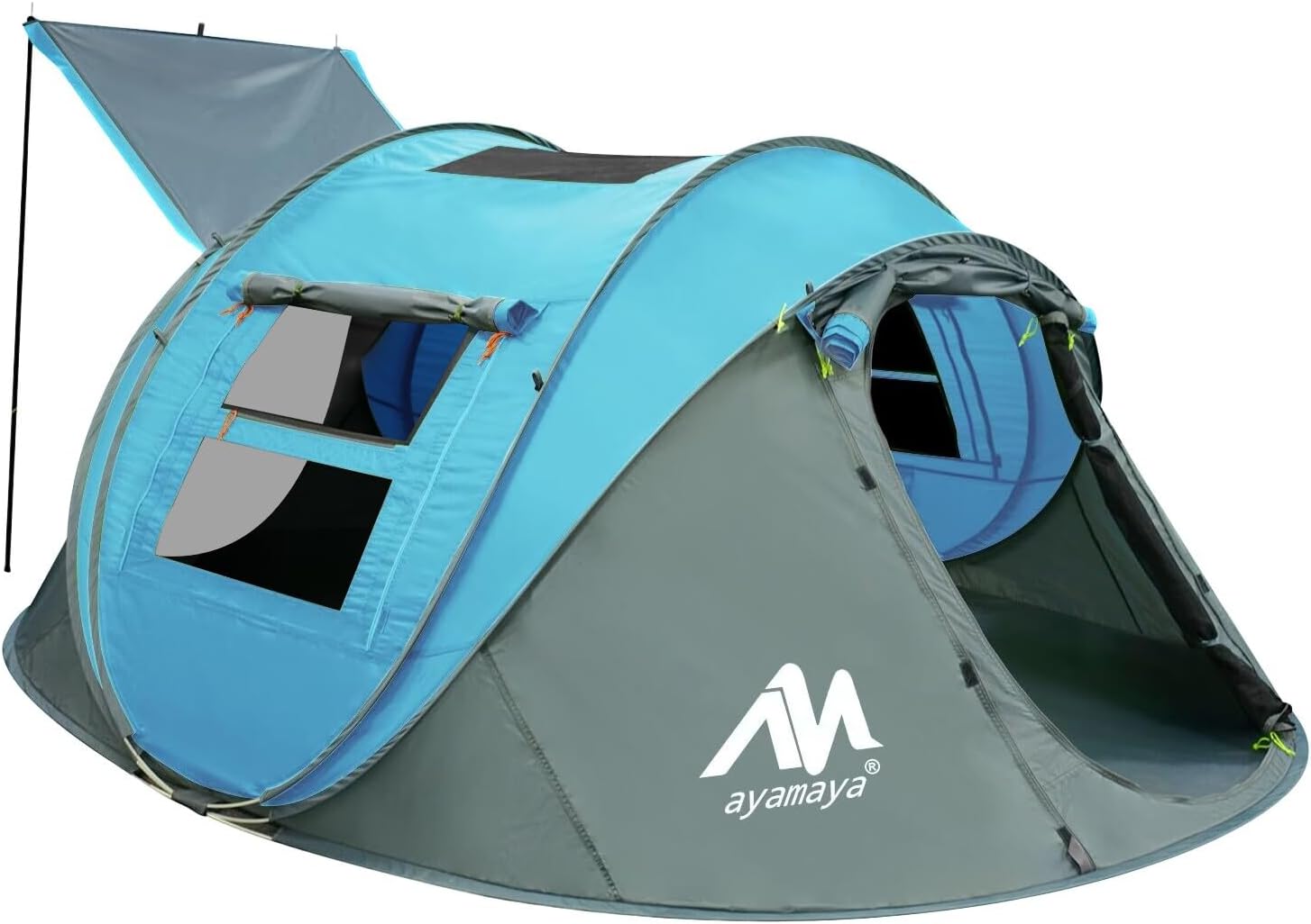 4 Person Pop Up Tents for Camping - AYAMAYA Upgraded Large Size & Skylight & Removable Rainfly & 2 Doors & Waterproof Instant Family Tents, Automatic Easy Up Tent with Poles for Camp, Travel, Beach