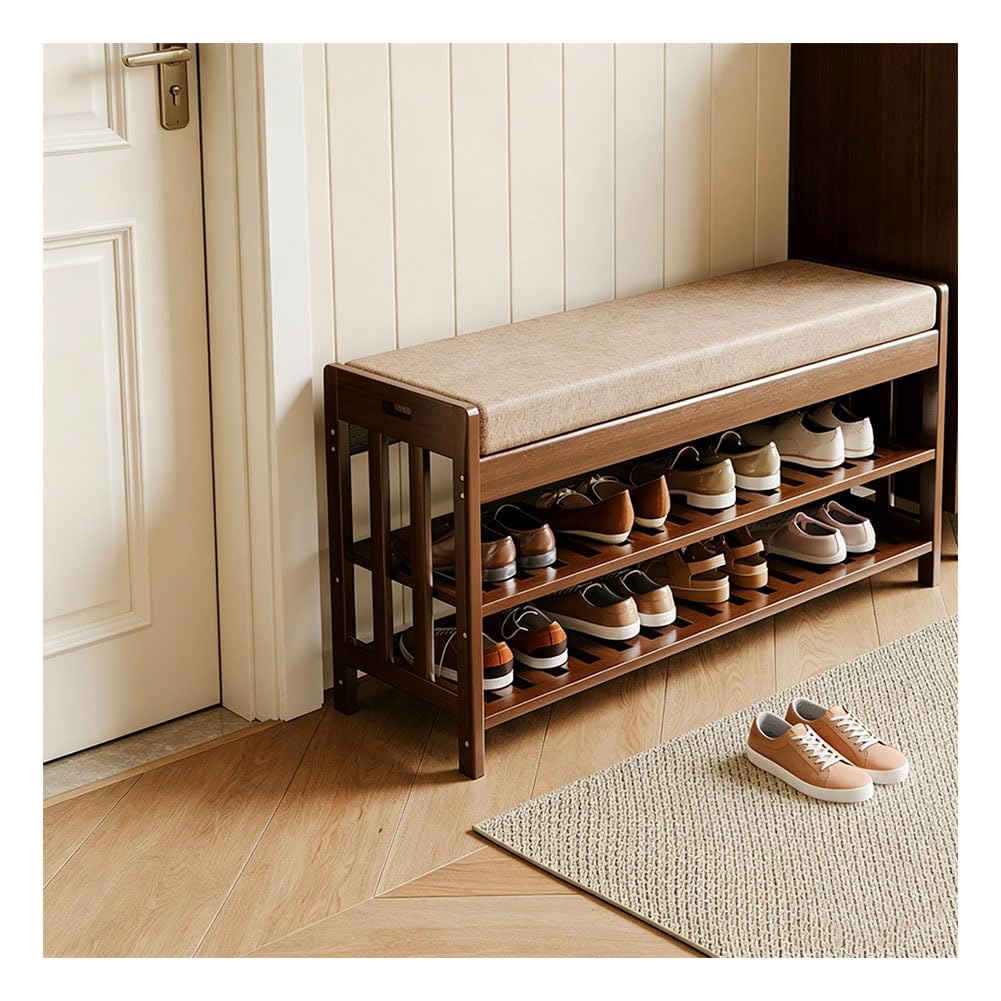 Ghygetrich Shoe Rack, 2 Tier Shoe Rack Shoe Rack Narrow Bamboo Shelf Shoe Storage Bench Shoe Bench 90cm