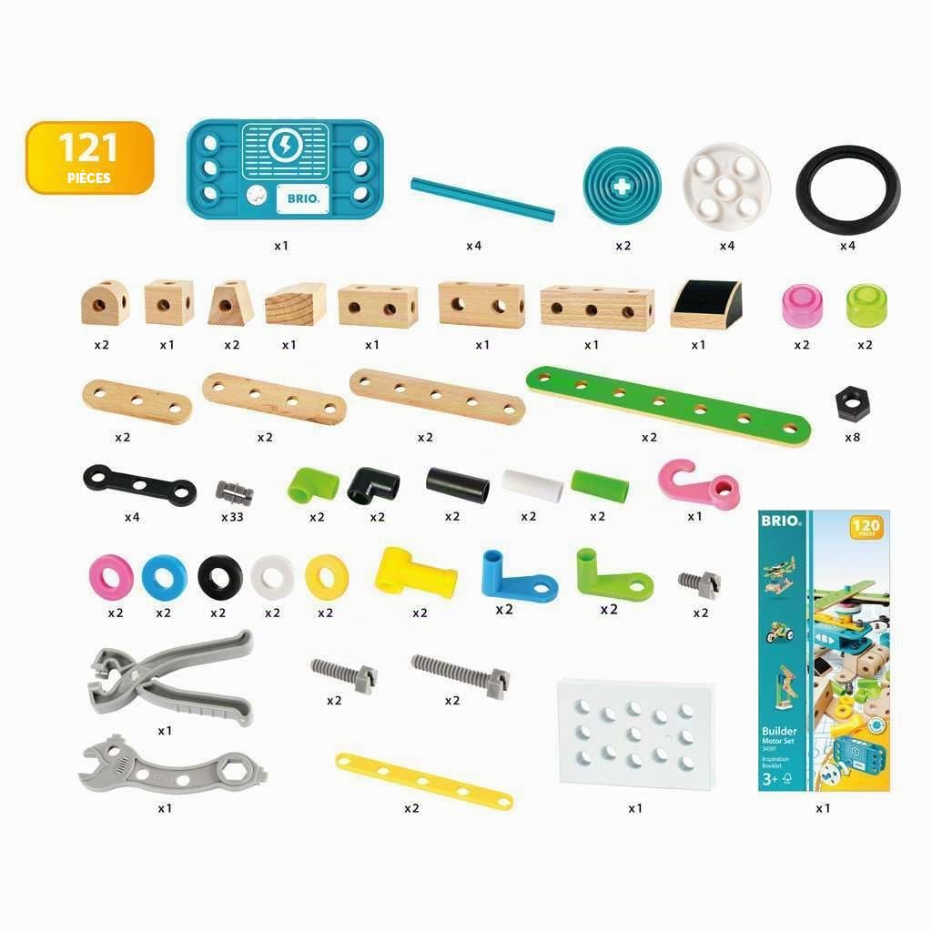 BRIO Builder - 34591 - Coffret Builder et Moteur - 120 pièces - Jeu de construction STEM -Créations libres ou guidées - Pour garcons et filles à partir de 3 ans
