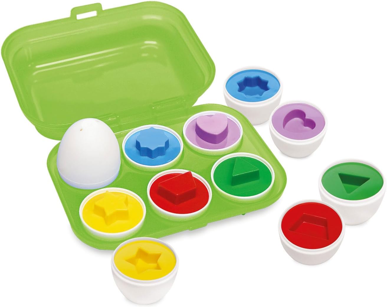Simba 104010179 ABC Egg Shape Sorter, 6 Eggs with Colourful Shapes to Discover, Sort, Baby Toy, 7 cm, from 12 Months