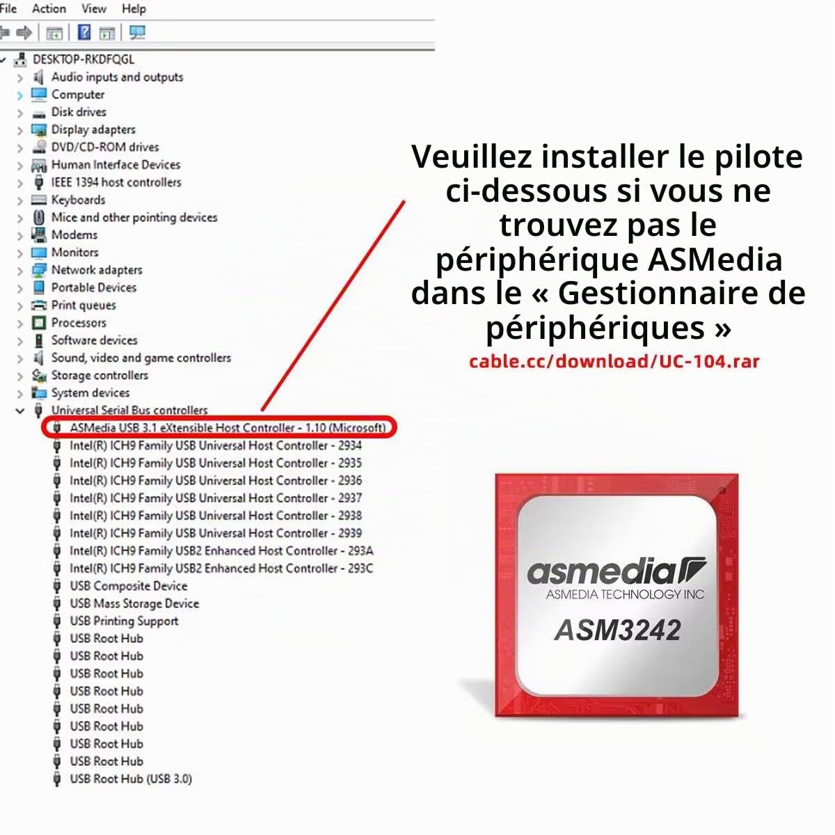 Adaptateur USB 3.2 Gen2 Type-E 20 Gbit/s pour panneau avant PCI-E 4X Express pour carte mère de bureau
