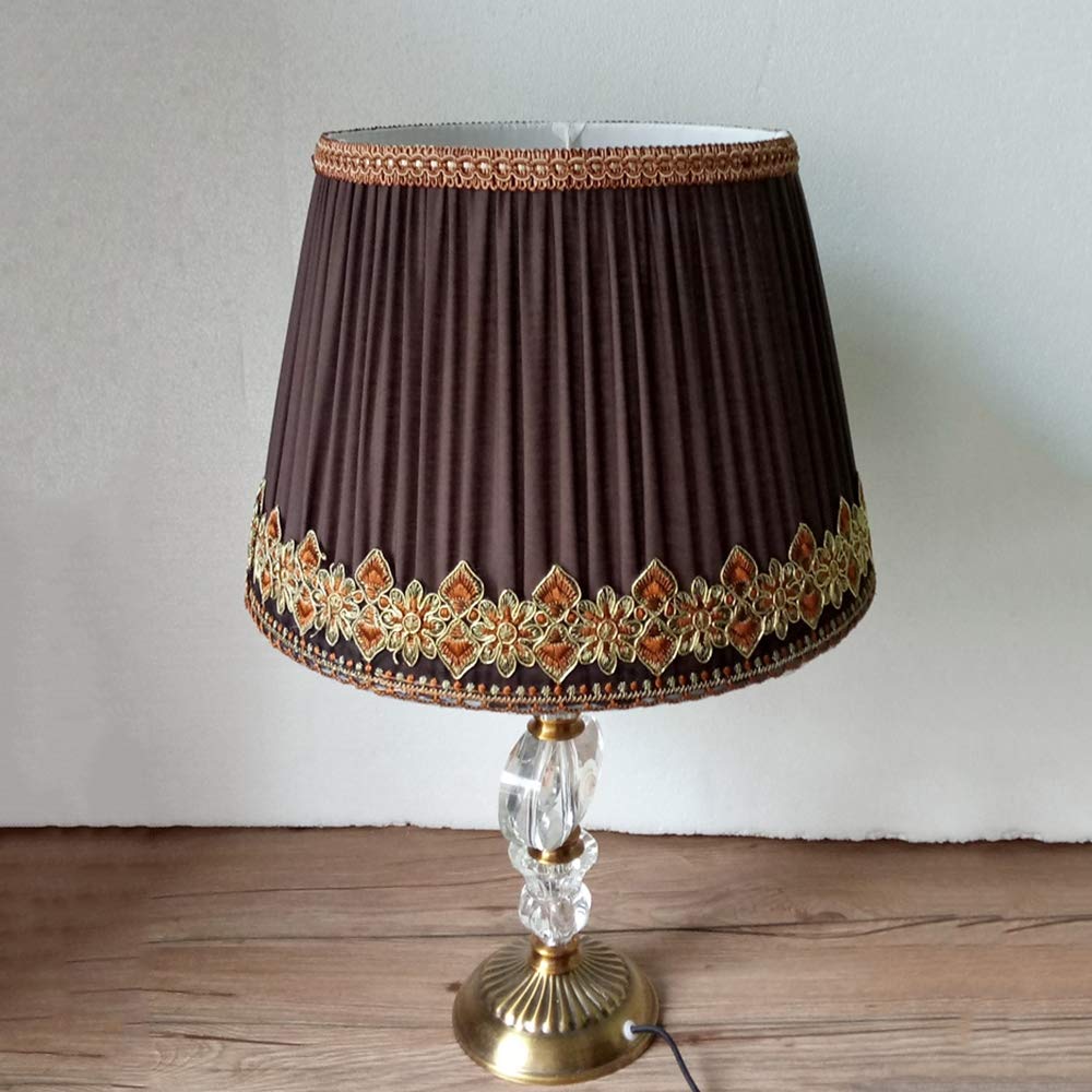 Obudowa abażuru, Premium ręcznie haftowany klosz lampy na brzegach Lampa stołowa Lampa biurkowa Lampa podłogowa, Kawa, H20cm
