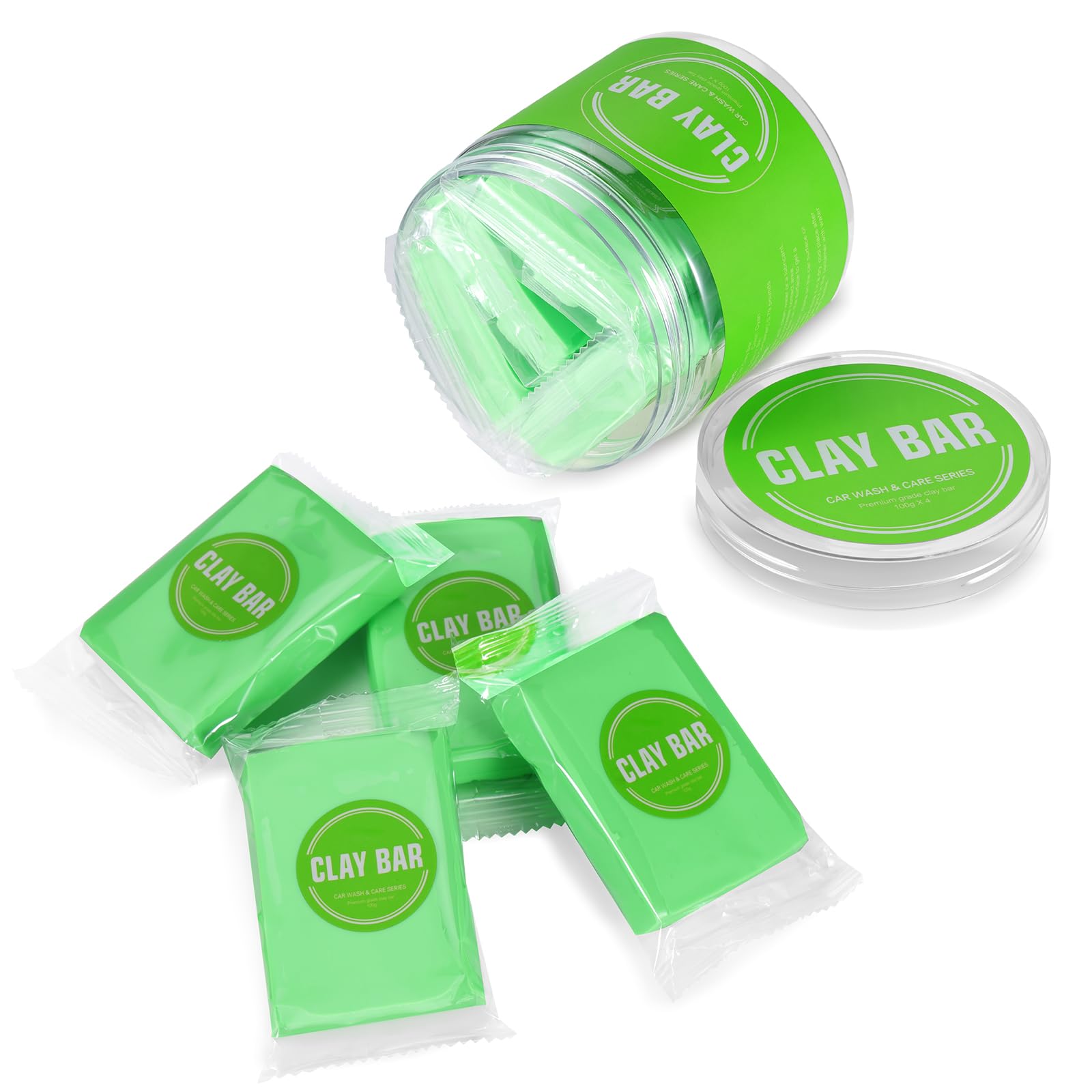 Barre d'argile pour Voituret 4PCS 400g, Auto Car Clay Bar Bars d'argile propres pour Nettoyage Voiture Decontamination Voiture, le soin de la peinture et le nettoyage du verre (1, Vert)