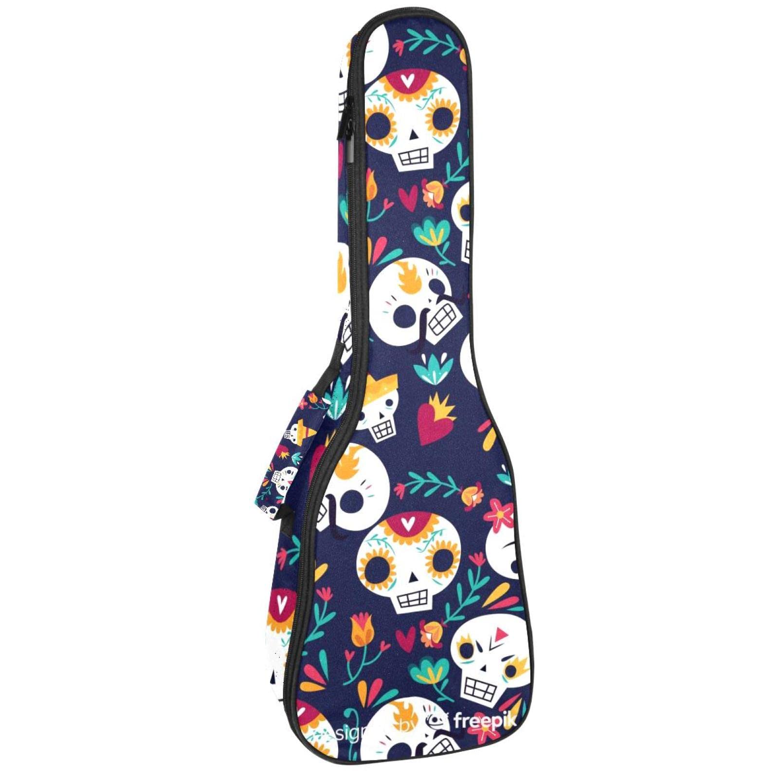 Étui ukulélé ténor imperméable à motifs crânes fun avec double bretelle