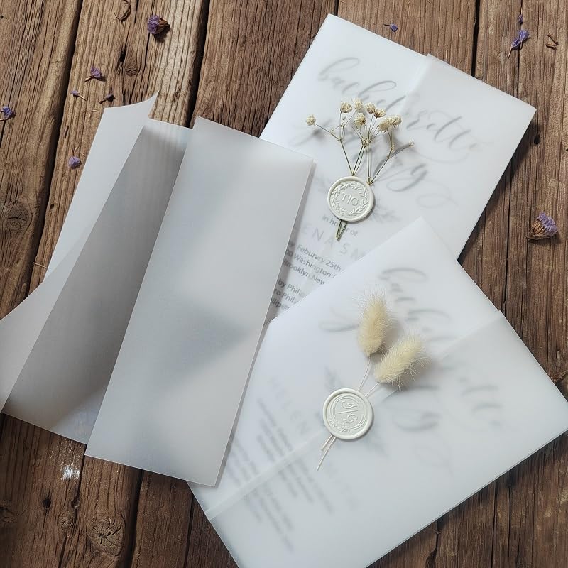 Transluzente Umschläge, Pergamenthüllen, 50 Stück transparente Einladungshüllen aus Pergamentumschlag im A5-Format, Pergamenthüllen, Pergamenthüllen for Hochzeitseinladungen, 160 g/m², Pergamentpapier
