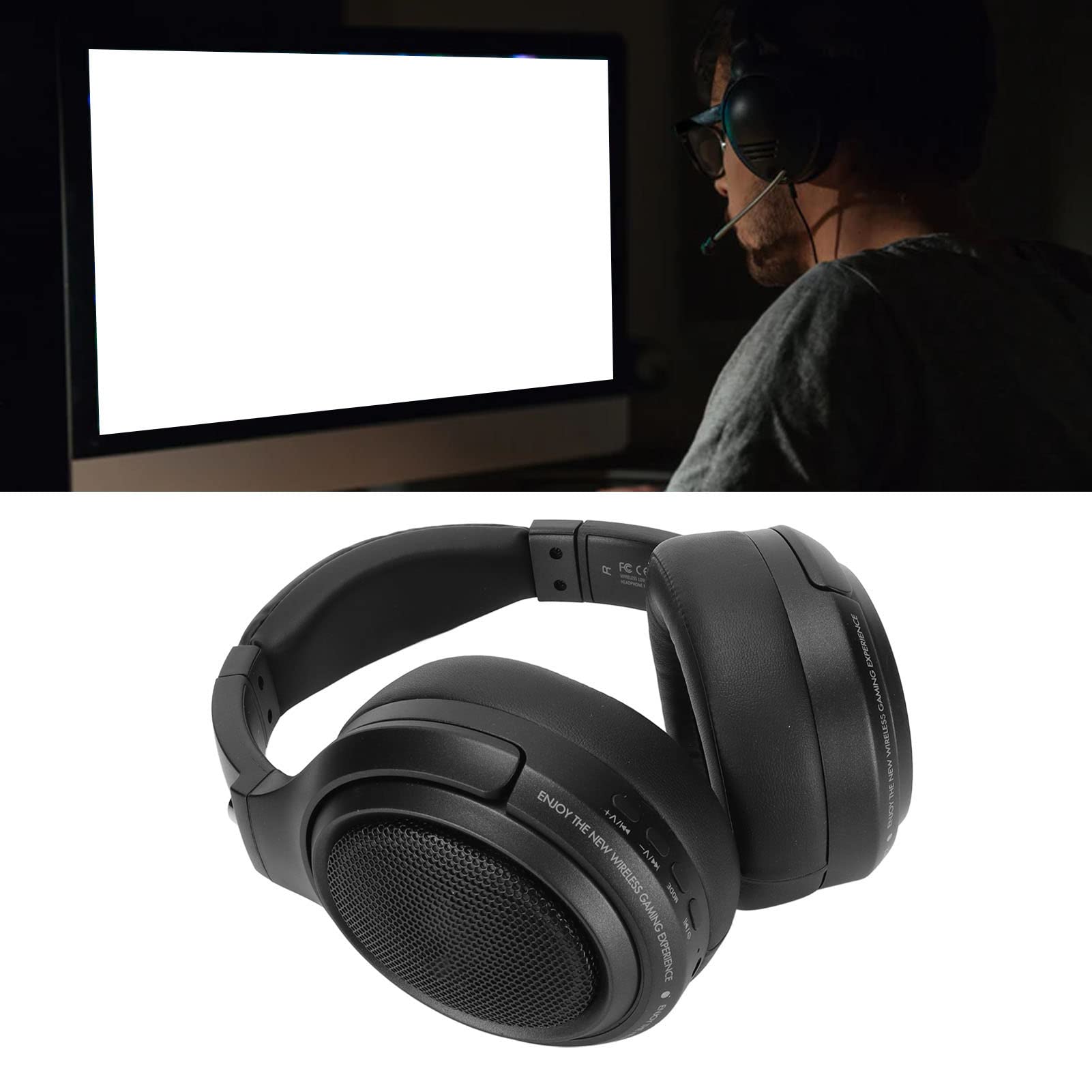 Bezprzewodowy zestaw słuchawkowy do gier 2,4 GHz, słuchawki nauszne Bluetooth do gier, klucz USB typu C, 48-godzinna żywotność baterii, dobra izolacja akustyczna(Czarny)