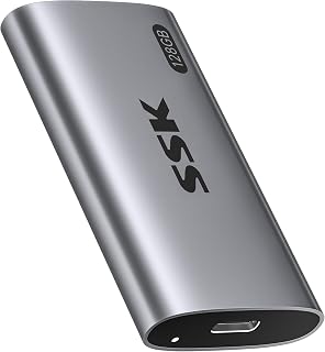 SSK 128GB Portable SSD External Drive 550MB/s USB 3.2 Gen2 for iPhone 15/Pro, Mac, PC, Android w/ LED, TRIM, SMART