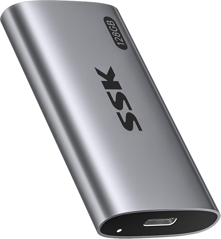 128GB Portable SSD External Hard Drive Solid State Drive up to 550MB/s | USB 3.2 Gen2 6Gbps External SSD, USB-C cable and USB-A adapter, LED, Trim & SMART, On-The-Go (OTG), Compact Design,