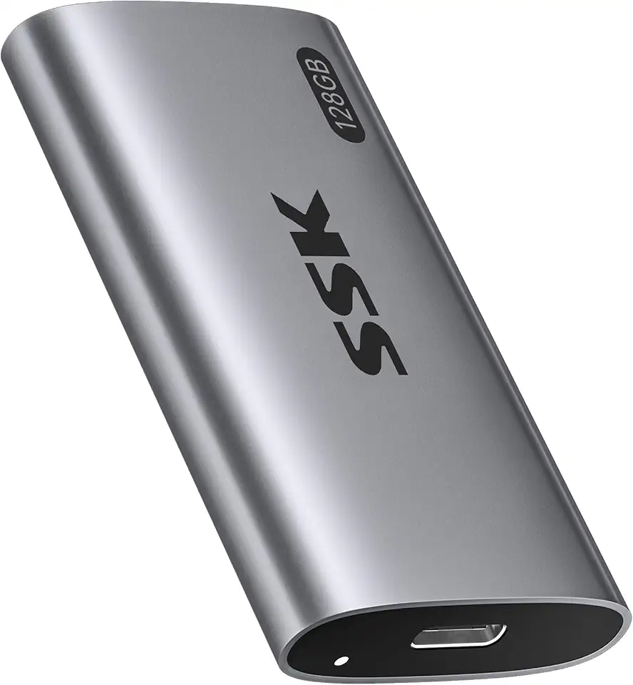 SSK Disco rígido externo SSD de 128 GB, SSD portátil de até 550 MB/s, unidades de estado sólido rápidas, unidade externa USB 3.2 Gen2 para iPhone 15/Pro, Windows, Mac, Android com luz LED, acabamento