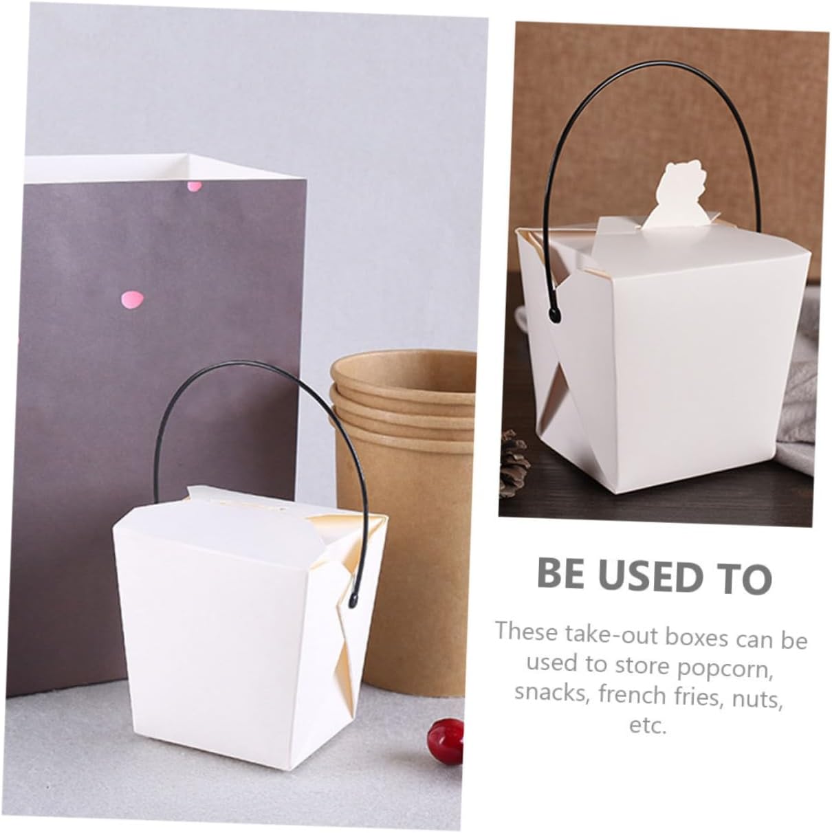 Amosfun 20pcs Multipurpose Kraft Paper Lunch Boxes Storage Holder for Take-out Chinese Take Out Boxes Baked Fried Snacks