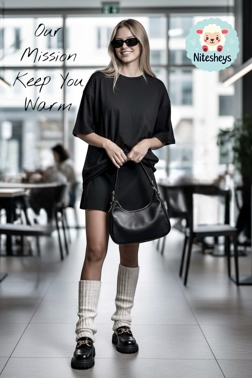 Lambswool Winter Ribbed Leg Warmers Natural Wool Footless Long Socks For Women - Image 2