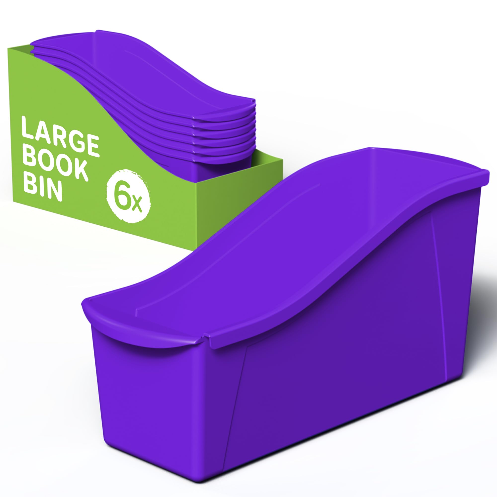 Storex Large Book Bin, Interlocking Plastic Organizer for Home, Office and Classroom, Purple, 6-Pack (71103A06C)