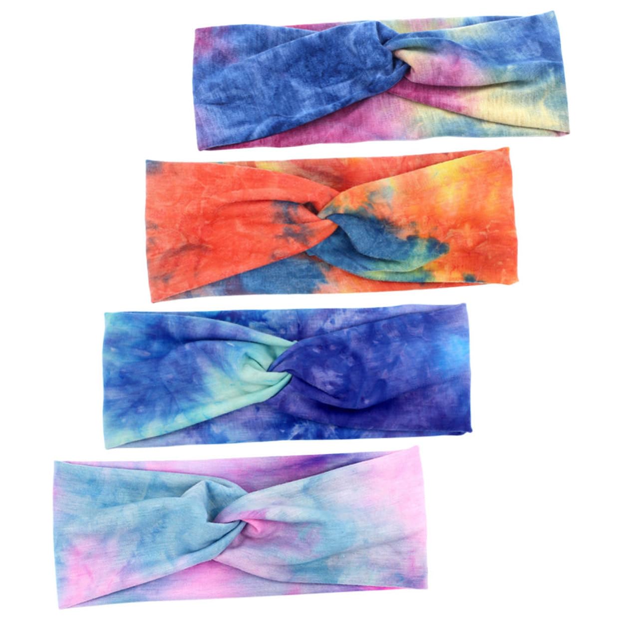 Lot De 3 Bandeaux De Sport Larges Et Élastiques Pour La Gym La Course À Pied Le Yoga Avec Divers Motifs Tie-dye Colorés 4 Pièces X 3