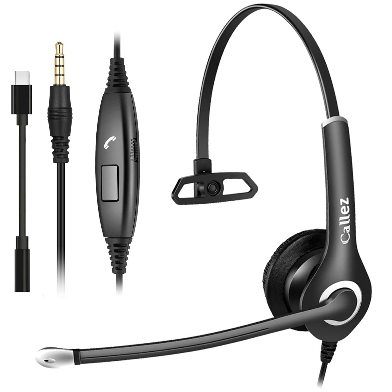 Casque de Téléphone Portable 3,5mm avec Micro Anti-Bruit, Oreillette PC USB-C pour Ordinateur Portable, iPhone Samsung Smartphone, Bureau Professionnel Centre d'appels, Zoom Teams Skype, Chat Claire