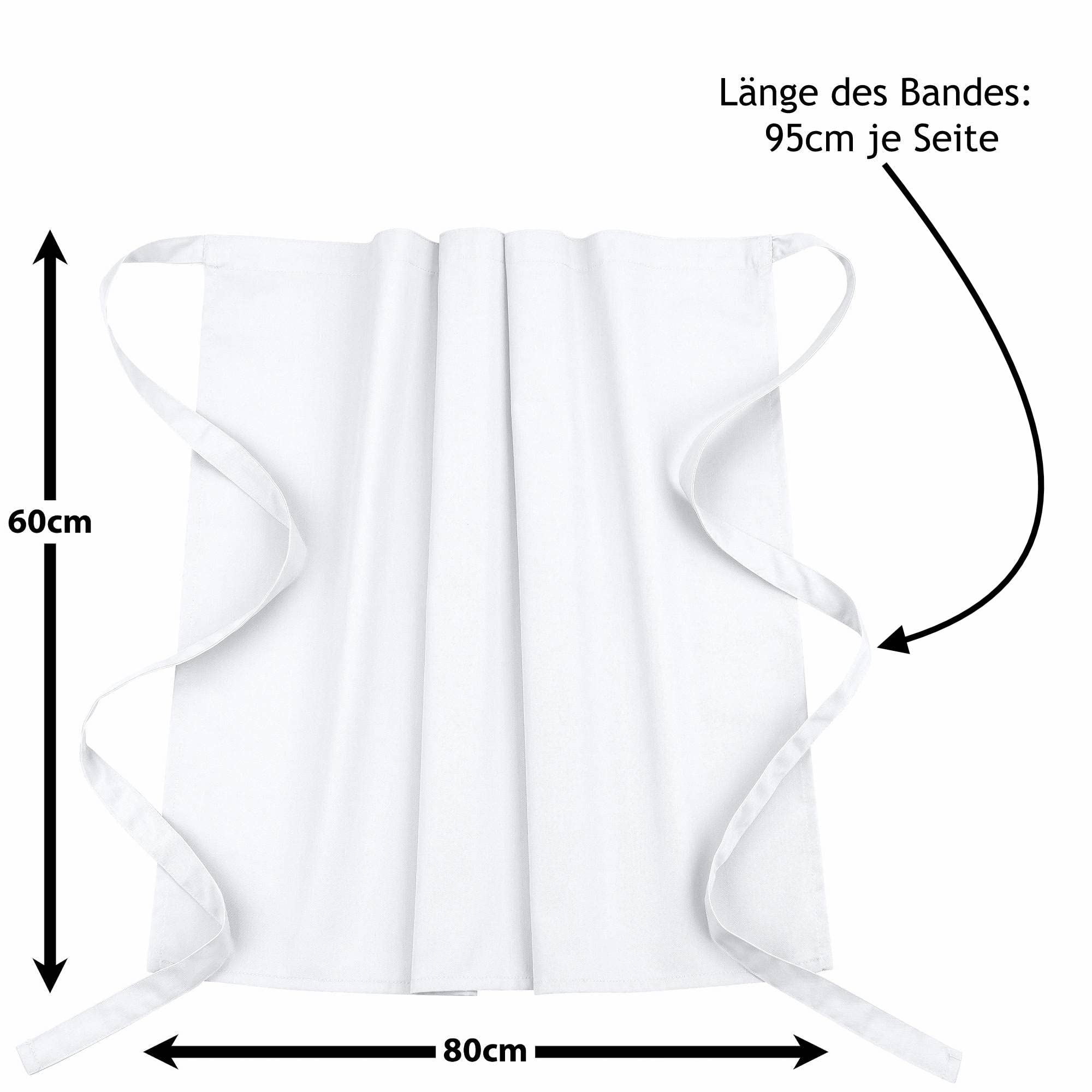 DESERMO Delantal básico de 60 cm x 80 cm (largo x ancho), excelente delantal para mujer y hombre, mezcla innovadora de algodón y poliéster, peso: 190 gm², 35% algodón, 65% poliéster., Blanco, 20er