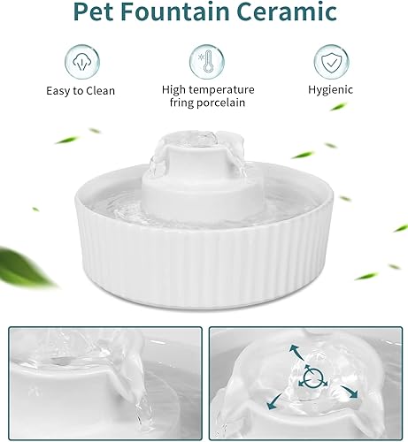 Miniatura 2 de NautyPaws Fuente de agua de cerámica para gatos, dispensador de fuente de agua de cerámica para mascotas, fuente de agua de 2.1 L para gatos y