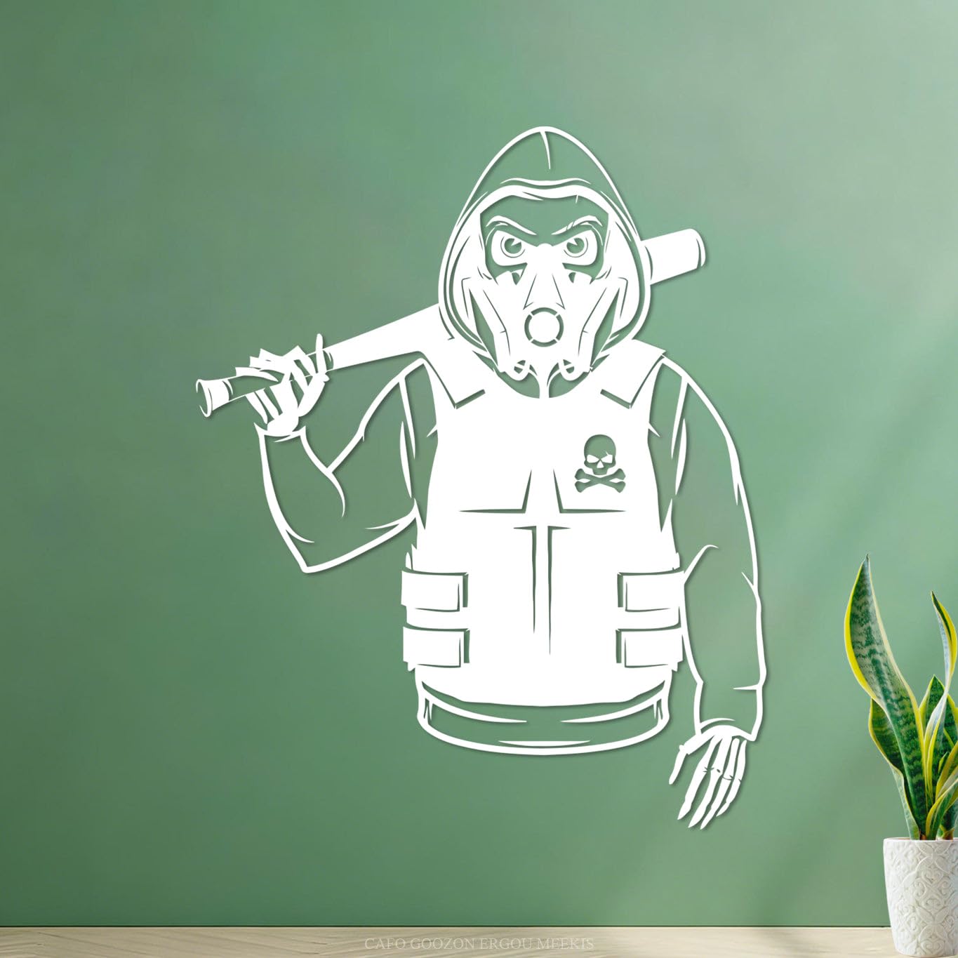 Fine Carving Decals Hooligan Skeleton with Baseball Bat 68x83.8cm Multiple Size Options White