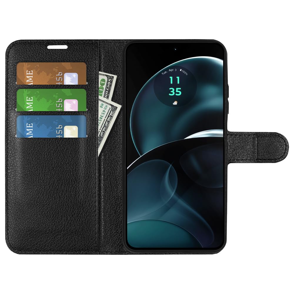 JIUNINE Cover per Motorola Moto G14, Custodia Portafoglio Libro in Pelle Sintetica Antiurto Cover Flip Case con Slot per Schede, Fibbia Magnetica Compatibile con Motorola Moto G14, Nero