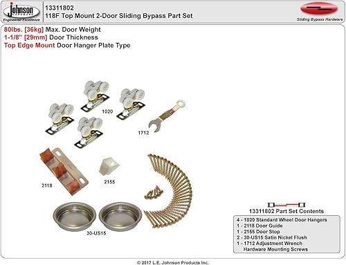 Miniatura 10 de Johnson Hardware Herrajes para puerta de derivación deslizante serie 138F964D 138F (sistema de 4 puertas de 24 pulgadas, 96 pulgadas en total)