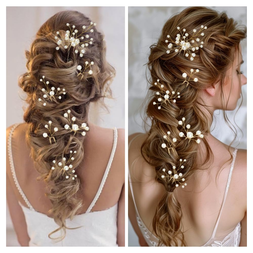 7 Pezzi Forcine Capelli Sposa Set di Forcine a Forma di U Eleganti Acconciatura da Sposa con Perle per Damigelle Donne Ragazza