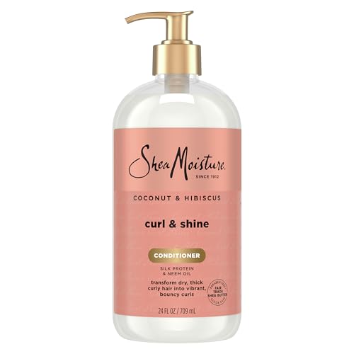 Shea Moisture Curl & Shine Conditioner Coconut & Hibiscus, for Thick, Curly Hair, to Moisturize & Soften, 24 Fl oz