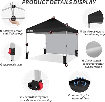 CROWN SHADES 3m x 3m Pop Up Gazebo with 1 Sidewall, Event Shelter Canopy | Heavy Duty Waterproof Gazebo, Adjustable Height Folding Tent for Garden Party Camping, UV50+ Garden Gazebo with Carry Bag