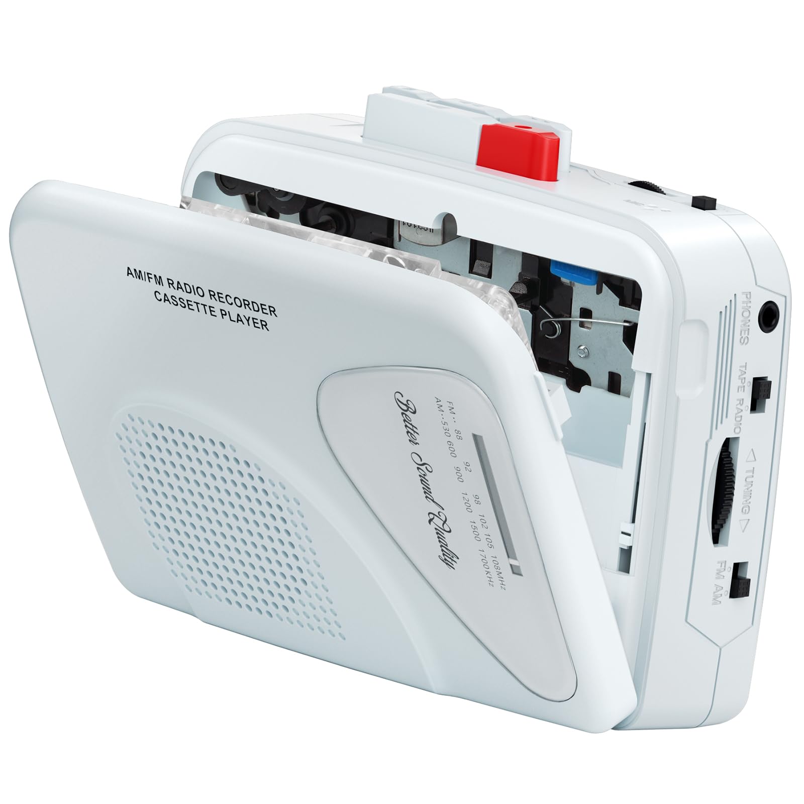 Cassette Player Tape Recorders AM/FM Radio, Portable Tape Player Records Built in Speakers Manual Record - 2AA Battery Or DC 5V Supply with 3.5MM Earphone- ICY White-image-14