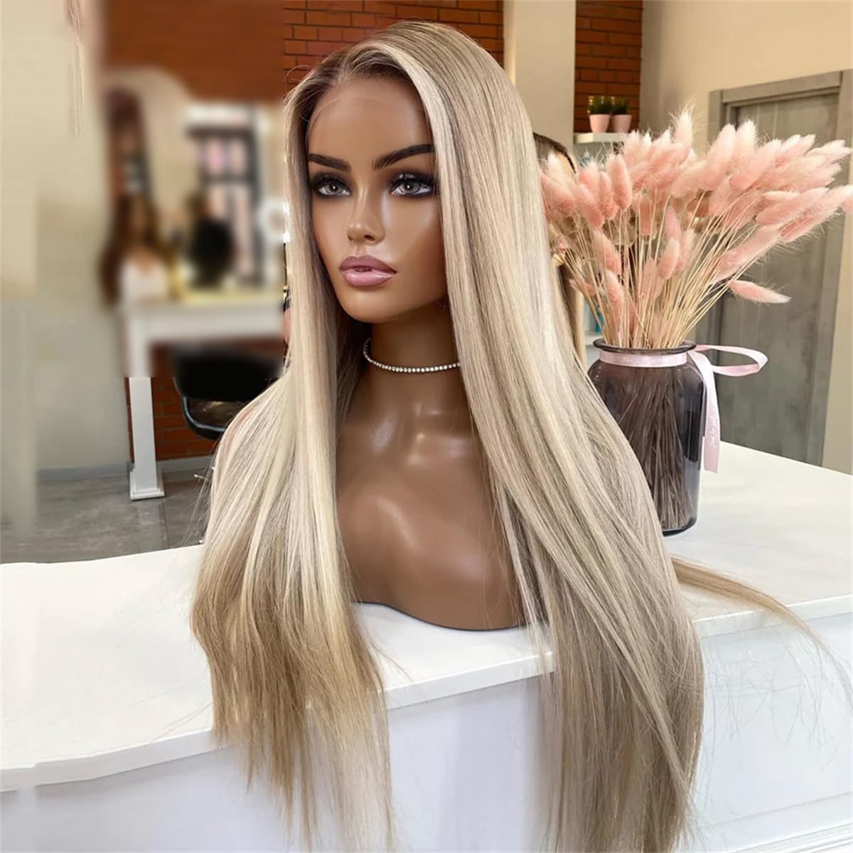 Kelsiop 30 Inch Ash Blonde High Gloss HD Lace Wig 13X6 Human Hair Lace Forehead Wig Straight 13X4 Lace Wig Women
