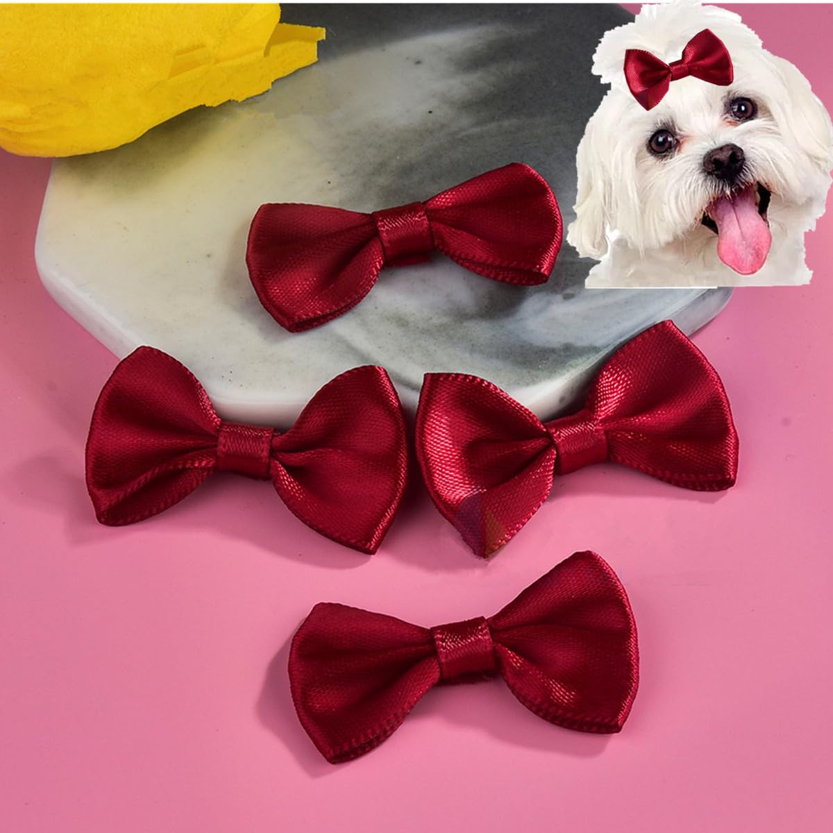 cuhair 5pcs Small Dog Hair Clips,Bow with Clip for Dogs Cats Pets,Puppy,Yorkshire Maltese,Dog Hair Grooming Accessories Bow (wine)