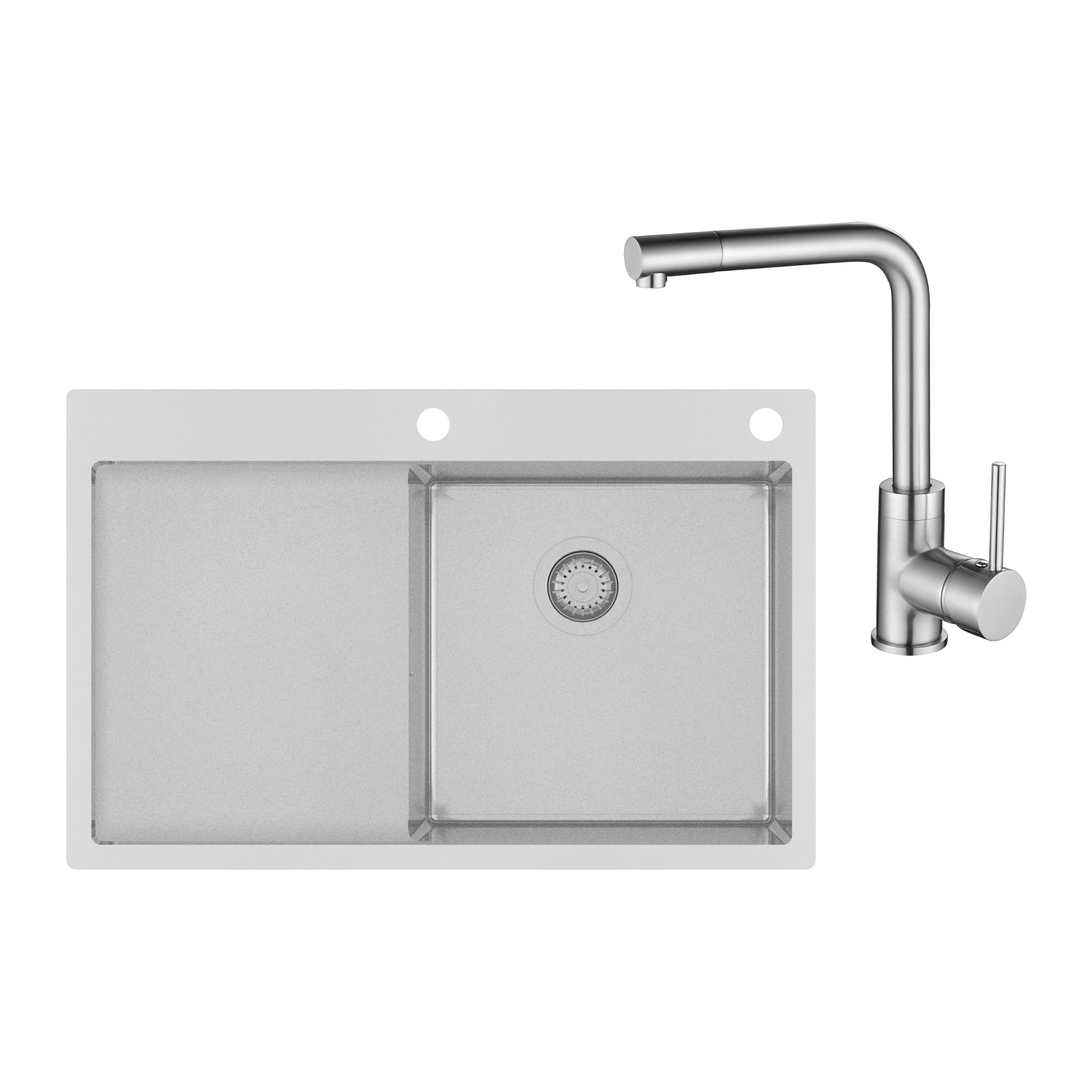 Edelstahlspüle Gurari TERRA 101 N-R + Küchenarmatur 5553, Einbau Spüle 780x500 mm, Stainless steel, Rechteckiger