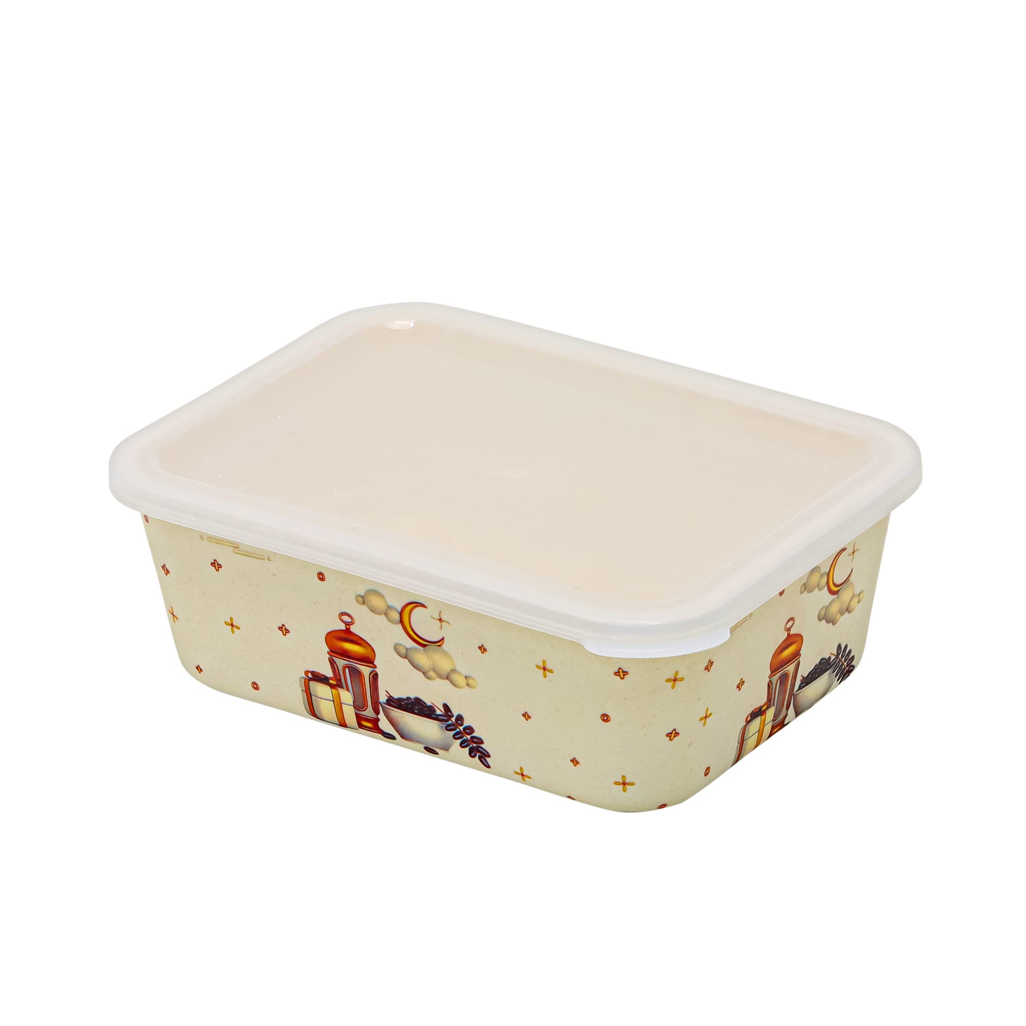 VELVET Bamboo Fibre Food Stroage Box With Lid Meal Prep Containers, Pantry & Kitchen Bamboo Fibere Organizer, Beautiful Printed Ramadan Eid Special Collections Texture 20X15X7 cm (4) Crescent Moon)