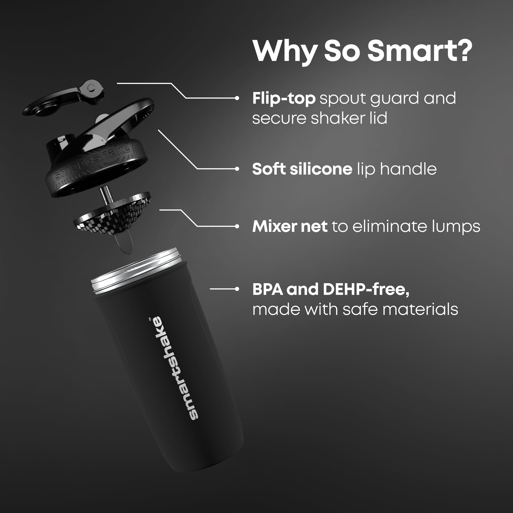 Smartshake - 900 ml | 30 oz - Non Insulated | Reforce Stainless Steel Protein Shaker Bottle - 2 Pack | Silent Mixing | Leakproof Screw-On Lid | Unisex Gym Bottle | DEHP & BPA Free | Black — Amazon image 6