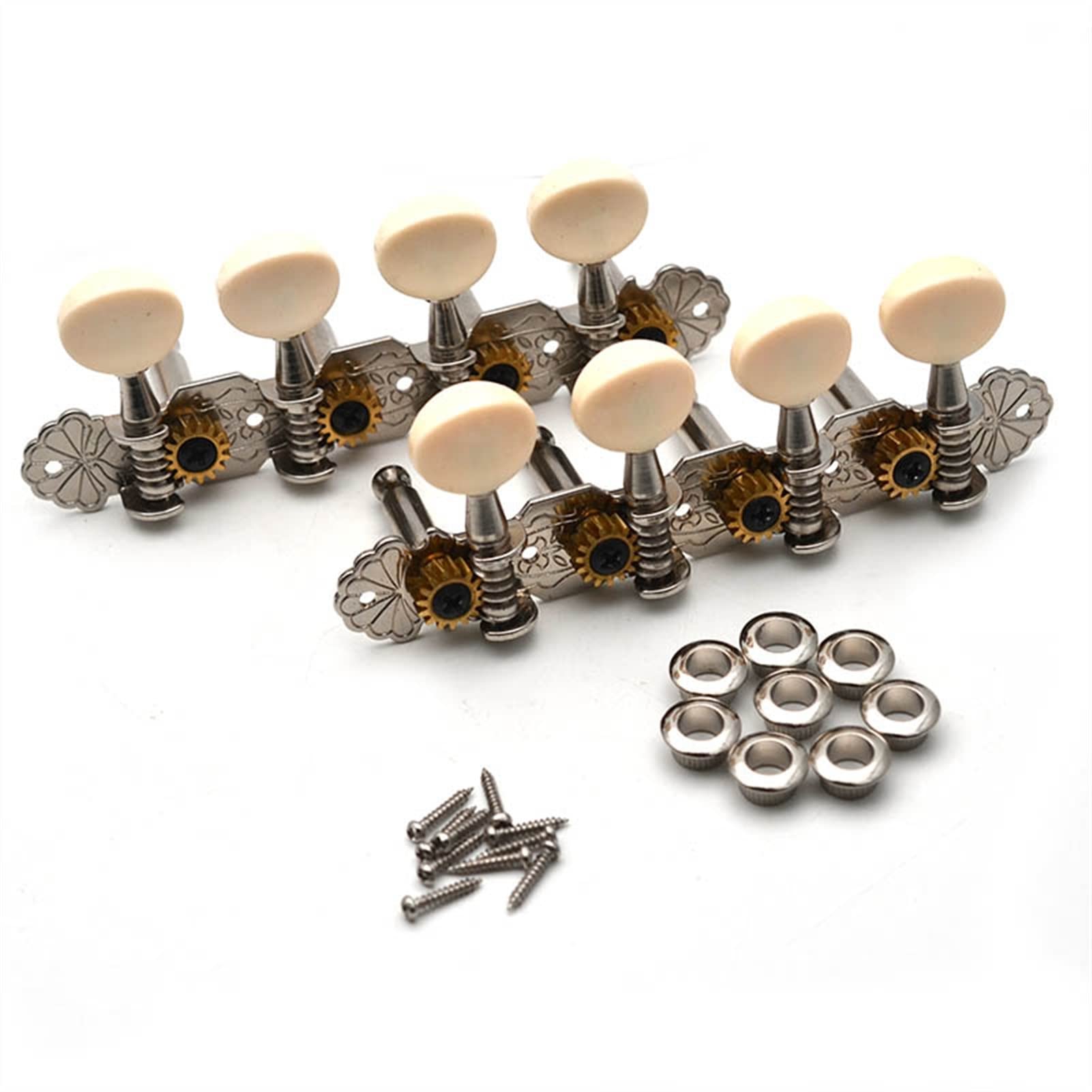 FLFL Gitarren-Mechaniken Mandoline Tuning Keys Maschinenköpfe Tuner Tuning Pegs Für Mandoline Instrument Gold/Vernickelt (Color : Nickel)