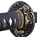 Handmade Sword - Japanese Samurai Katana Swords, Functional, Hand Forged, 1045 Carbon Steel, Heat Tempered, Full Tang, Sharp, Tiger Tsuba, Black Wooden Scabbard