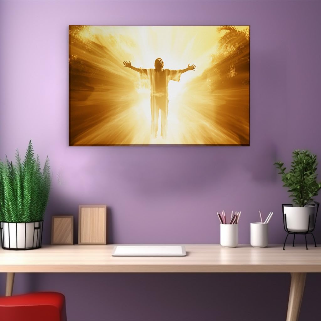Canvas for Living room. Radiant Embrace of the Divine Light Amidst Tropical Splendor, 27 x 18 inch Canvas Wall Art - Contemporary Masterpieces - Botanical Home Decor