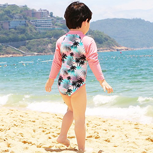 Tfjh E Kids Girls Rashguard Swimsuit Uv 50+ Long Sleeve One Piece Swimwear,Green Pink,7-8Y(Tag No.128/134) #TOP2