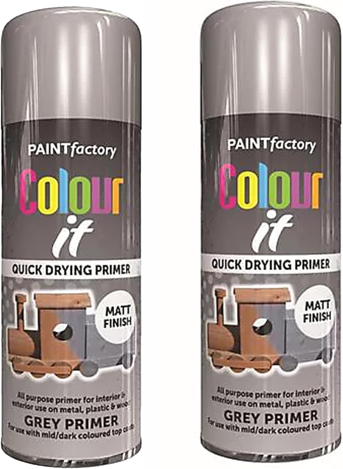Colour It Grey Primer Quick Drying Paint, Multi-Surface, Smooth Coat, Easy Application, Durable Rust-Resistant, Ideal for Doors, Gates, Railings, Furniture and DIY Projects, 400ml (Pack of 2)