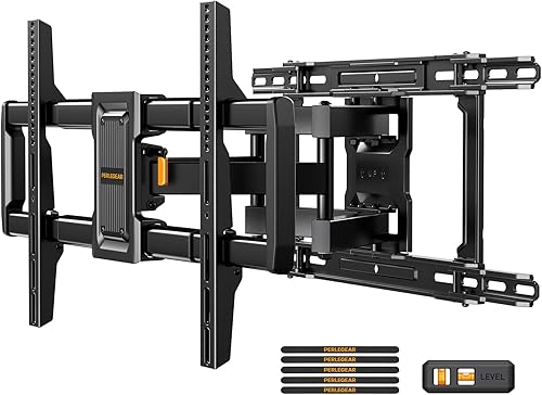Perlegear Soporte de pared para TV de movimiento completo para televisores de 42 a 90 pulgadas de hasta 132 libras, premontado y diseño telescópico