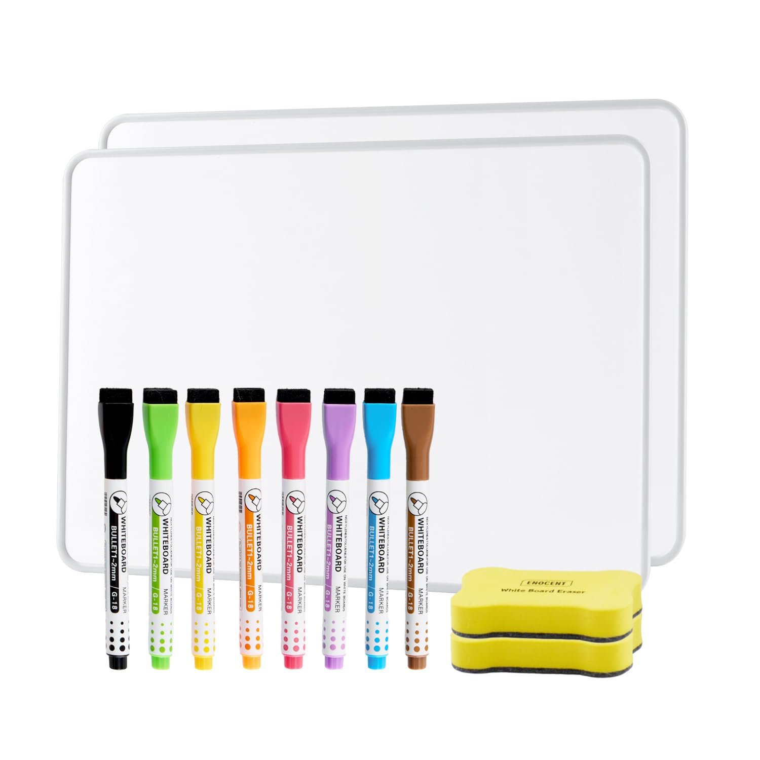 A4 Whiteboard with Grey Edging 2 Pack - Small Whiteboard with White Board Pens & Erasers, Smooth Writing & Easy to Wipe, Suitable for Kids, Students, Writing, Drawing, Home, Office, School, Classroom — image 1
